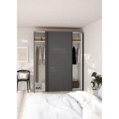 Armoire de chambre - COMO - Gris mat - 2 portes coulissantes - 178,5 x 66,6 x 220,4 cm