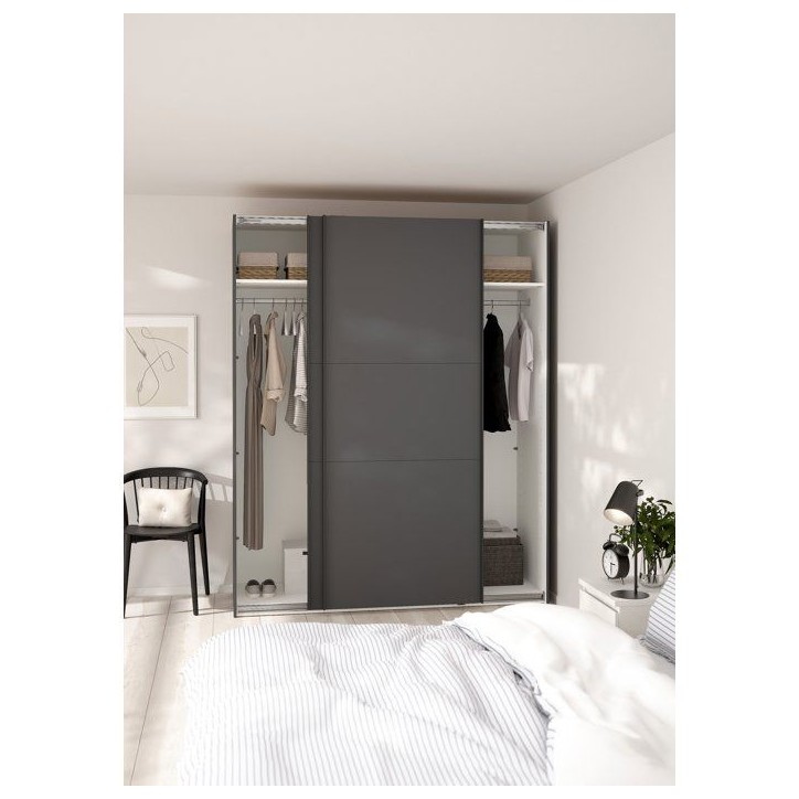 Armoire de chambre - COMO - Gris mat - 2 portes coulissantes - 178,5 x 66,6 x 220,4 cm