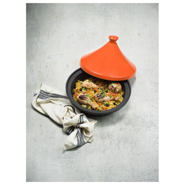 Tajine en fonte - COSY & TRENDY - Tous feux dont induction - Ø 30 cm - Orange / Noir