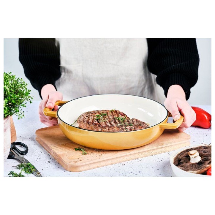 Poele a grill - COSY & TRENDY - FONTESTIC - Fonte émaillée - Ø28 cm - Tous feux dont induction - Ambre
