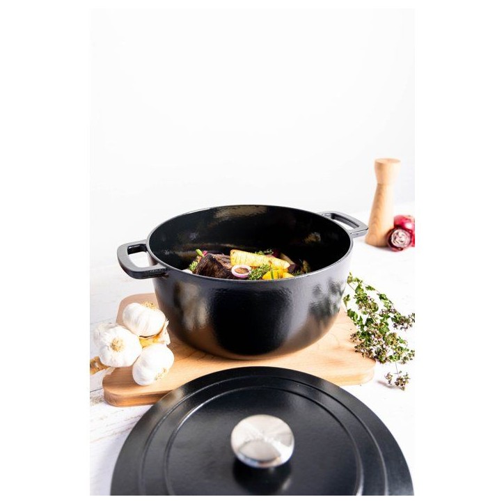 Cocotte avec couvercle - COSY & TRENDY - FONTESTIC - Fonte émaillée- Ø28 cm - 6,15 L - Tous feux dont induction - Noir