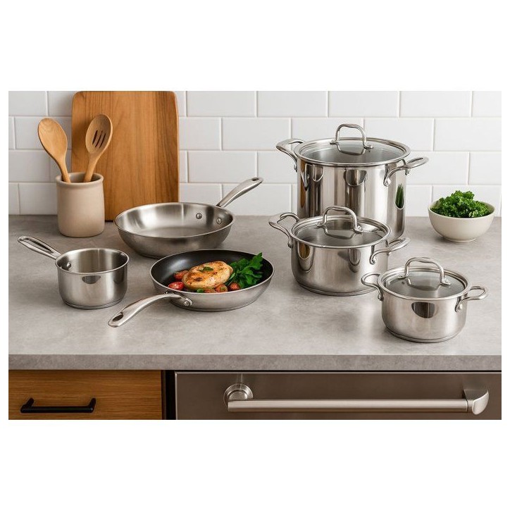 Batterie de cuisine - Tous feux dont induction - COSY & TRENDY-CLASSIC - Acier inoxydable - 11 pieces