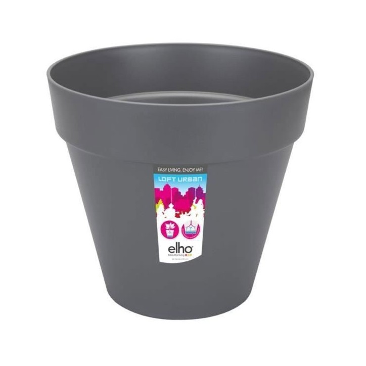 ELHO Pot de fleurs Rond Loft Urban - Ø 38,5 x H 35,3cm - Gris anthracite - Avec roues ELHO Pot de fleurs Rond Loft Urban - Ø 38,5 x H 35,3cm - Gris anthracite - Avec roues