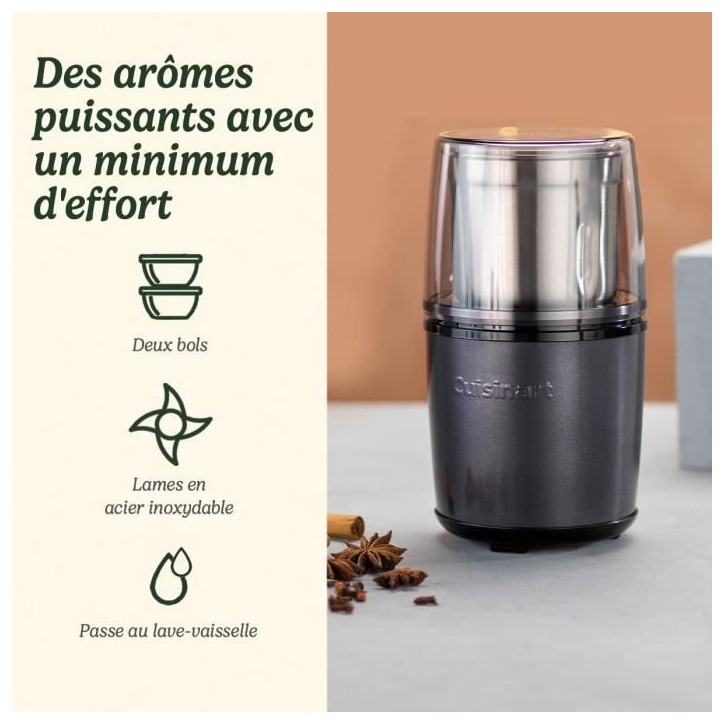 Moulin a épices - CUISINART - Fonctionne par impulsion - 2 bols avec couvercle - Bleu nuit