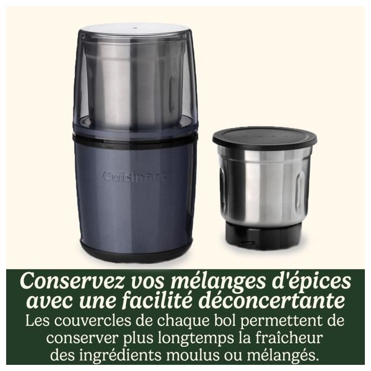 Moulin a épices - CUISINART - Fonctionne par impulsion - 2 bols avec couvercle - Bleu nuit