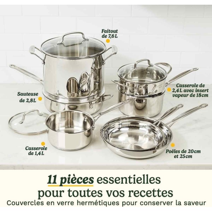 Batterie de cuisine - Tous feux dont induction - CUISINART - 77-11G - Acier inoxydable - 11 pieces