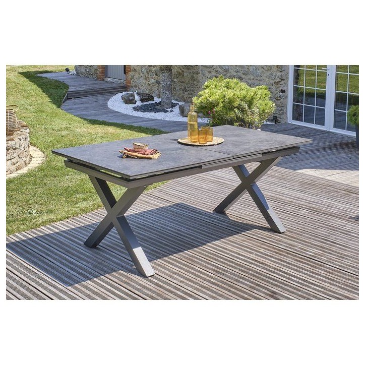 Table de jardin - Gris anthracite - Aluminium / céramique sur verre - 180/240 x 100 cm - Floride Table de jardin - Gris anthracite - Aluminium / céramique sur verre - 180/240 x 100 cm - Floride