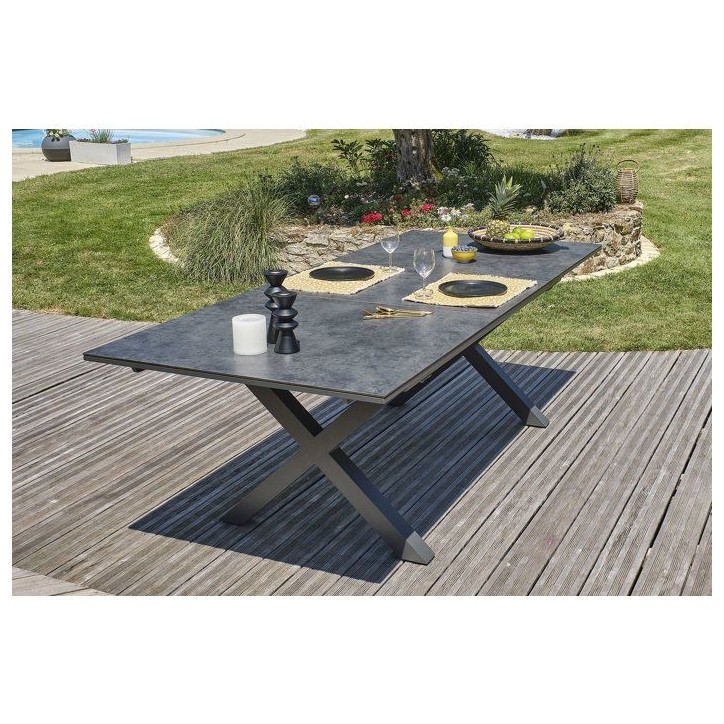 Table de jardin - Gris anthracite - Aluminium / céramique sur verre - 180/240 x 100 cm - Floride Table de jardin - Gris anthracite - Aluminium / céramique sur verre - 180/240 x 100 cm - Floride
