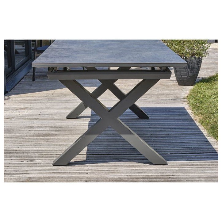 Table de jardin - Gris anthracite - Aluminium / céramique sur verre - 180/240 x 100 cm - Floride Table de jardin - Gris anthracite - Aluminium / céramique sur verre - 180/240 x 100 cm - Floride