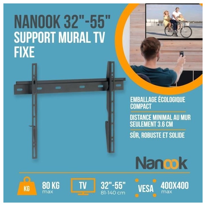 Support Mural TV NANOOK - Ultra Plat - 32-55 Pouces - pour télés LCD et (O)LED - Noir Support Mural TV NANOOK - Ultra Plat - 32-55 Pouces - pour télés LCD et (O)LED - Noir
