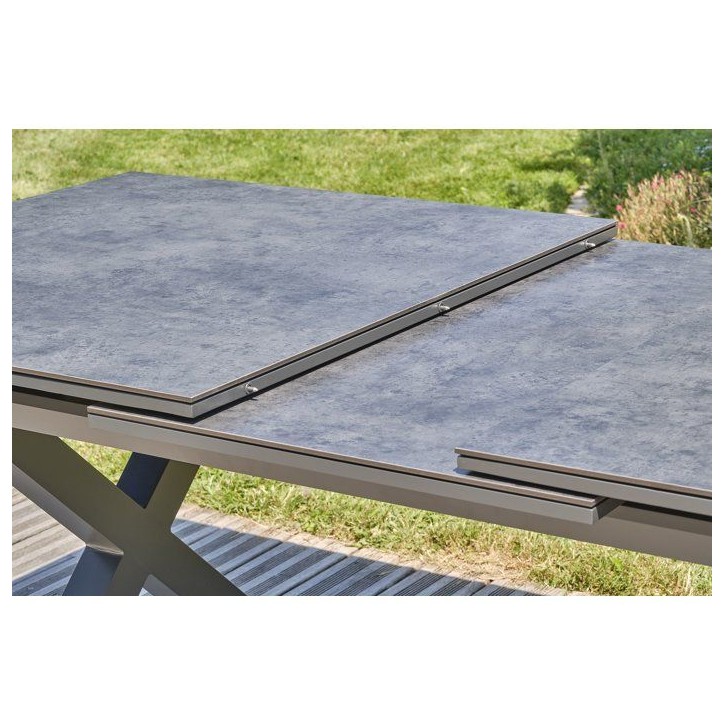 Table de jardin - Gris anthracite - Aluminium / céramique sur verre - 180/240 x 100 cm - Floride Table de jardin - Gris anthracite - Aluminium / céramique sur verre - 180/240 x 100 cm - Floride