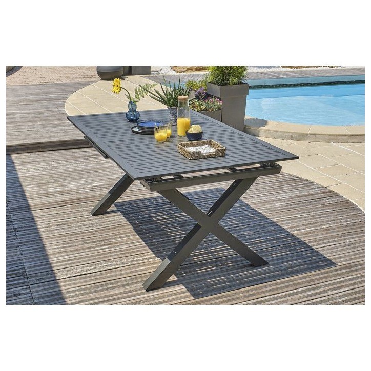 Table de jardin - Gris anthracite - Aluminium - 10 places - 180/240 x 100 cm - Floride Table de jardin - Gris anthracite - Aluminium - 10 places - 180/240 x 100 cm - Floride