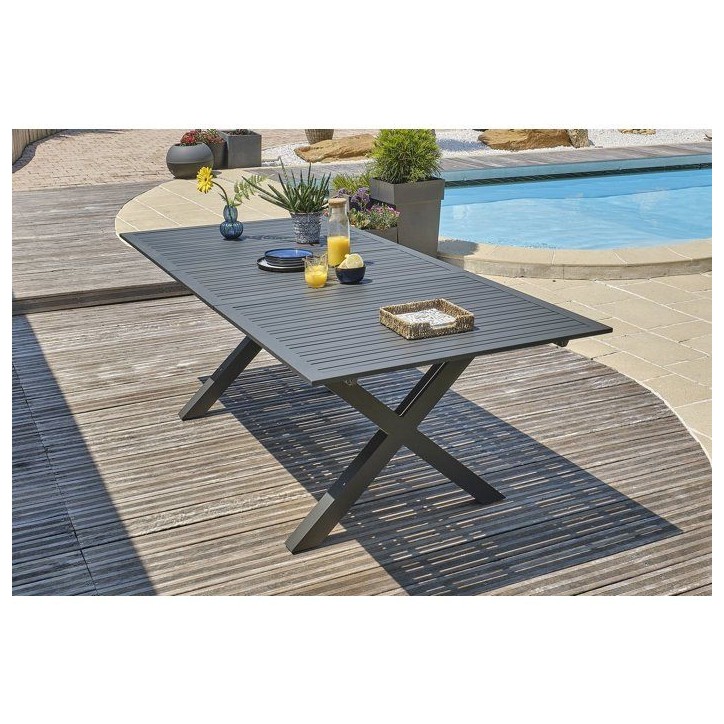 Table de jardin - Gris anthracite - Aluminium - 10 places - 180/240 x 100 cm - Floride Table de jardin - Gris anthracite - Aluminium - 10 places - 180/240 x 100 cm - Floride