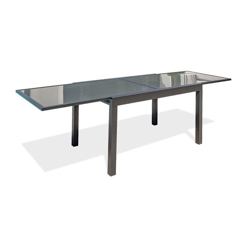 Table de jardin - Gris anthracite - Aluminium / plateau en verre - 135