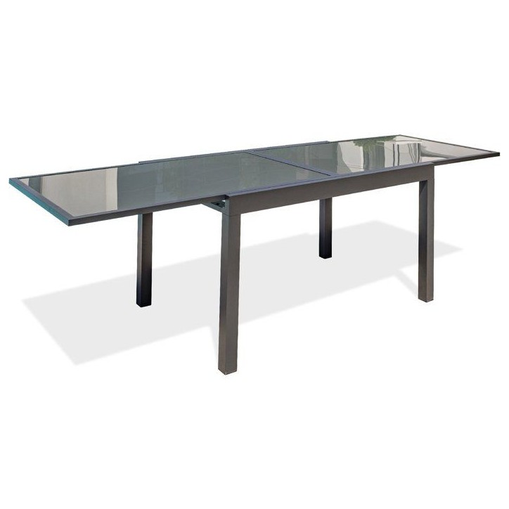 Table de jardin - Gris anthracite - Aluminium / plateau en verre - 135/270 x 90 cm - Tolede Table de jardin - Gris anthracite - Aluminium / plateau en verre - 135/270 x 90 cm - Tolede
