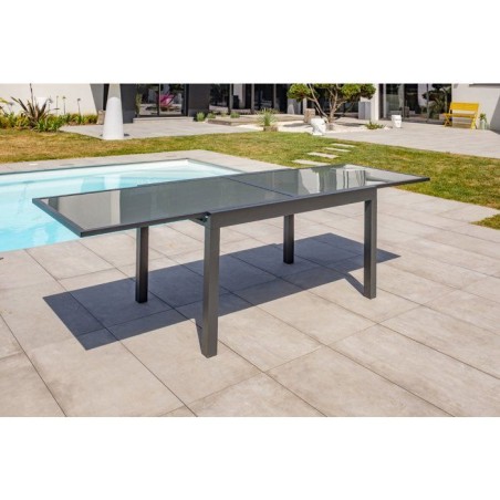 Table de jardin - Gris anthracite - Aluminium / plateau en verre - 135/270 x 90 cm - Tolede