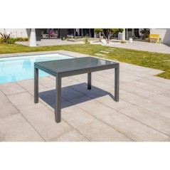 Table de jardin - Gris anthracite - Aluminium / plateau en verre - 135