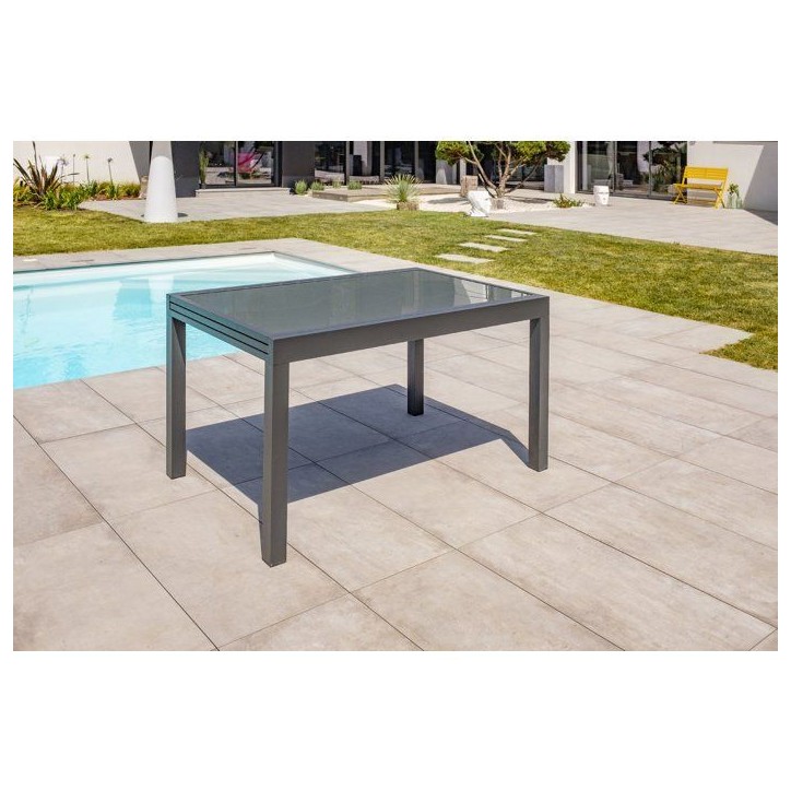 Table de jardin - Gris anthracite - Aluminium / plateau en verre - 135/270 x 90 cm - Tolede Table de jardin - Gris anthracite - Aluminium / plateau en verre - 135/270 x 90 cm - Tolede