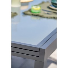 Table de jardin - Gris anthracite - Aluminium / plateau en verre - 135