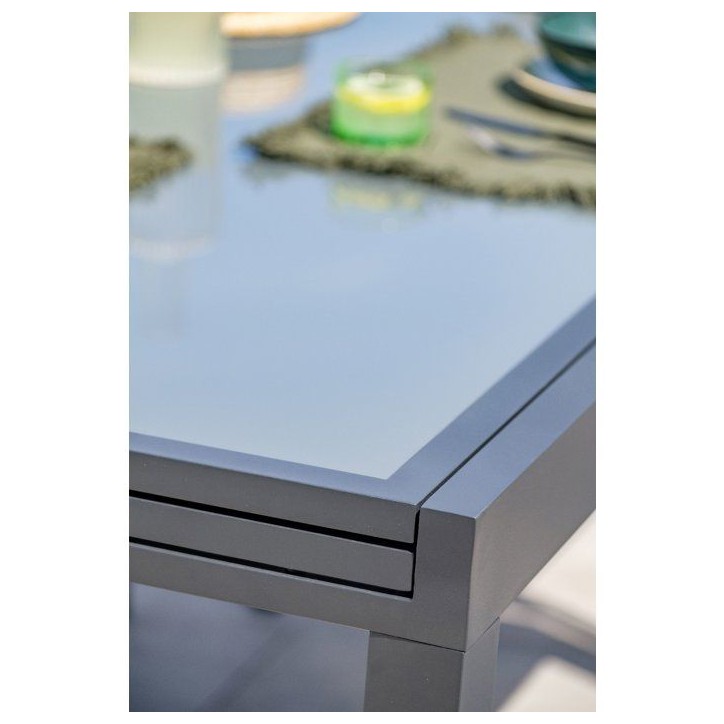 Table de jardin - Gris anthracite - Aluminium / plateau en verre - 135/270 x 90 cm - Tolede Table de jardin - Gris anthracite - Aluminium / plateau en verre - 135/270 x 90 cm - Tolede