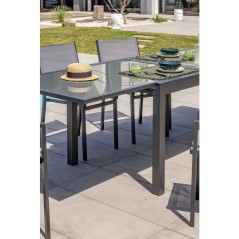 Table de jardin - Gris anthracite - Aluminium / plateau en verre - 135