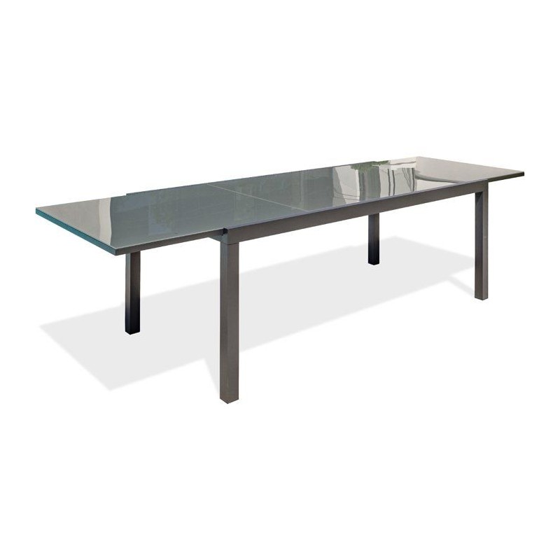 Table de jardin - Gris anthracite - Aluminium / plateau en verre - 200