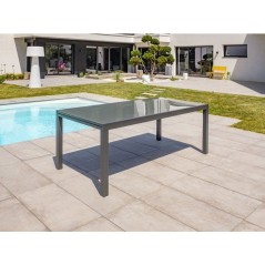 Table de jardin - Gris anthracite - Aluminium / plateau en verre - 200/300 x 100 cm - Tolede