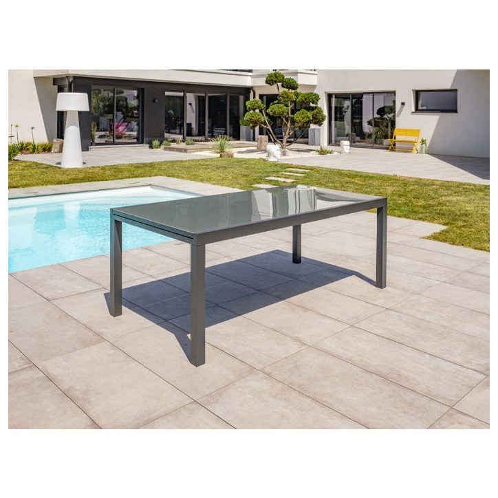 Table de jardin - Gris anthracite - Aluminium / plateau en verre - 200/300 x 100 cm - Tolede Table de jardin - Gris anthracite - Aluminium / plateau en verre - 200/300 x 100 cm - Tolede