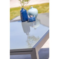 Table de jardin - Gris anthracite - Aluminium / plateau en verre - 200