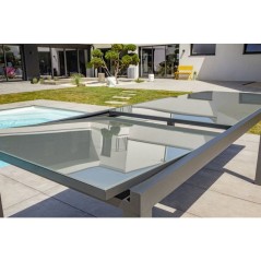 Table de jardin - Gris anthracite - Aluminium / plateau en verre - 200