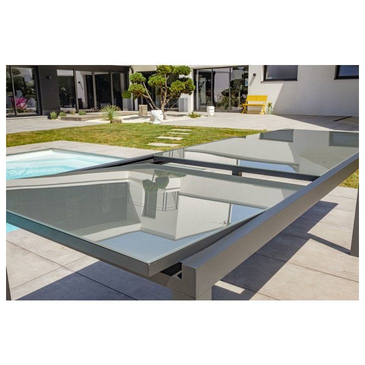 Table de jardin - Gris anthracite - Aluminium / plateau en verre - 200/300 x 100 cm - Tolede Table de jardin - Gris anthracite - Aluminium / plateau en verre - 200/300 x 100 cm - Tolede