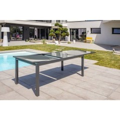 Table de jardin - Gris anthracite - Aluminium / plateau en verre - 200