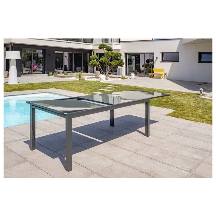 Table de jardin - Gris anthracite - Aluminium / plateau en verre - 200/300 x 100 cm - Tolede Table de jardin - Gris anthracite - Aluminium / plateau en verre - 200/300 x 100 cm - Tolede
