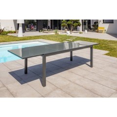 Table de jardin - Gris anthracite - Aluminium / plateau en verre - 200