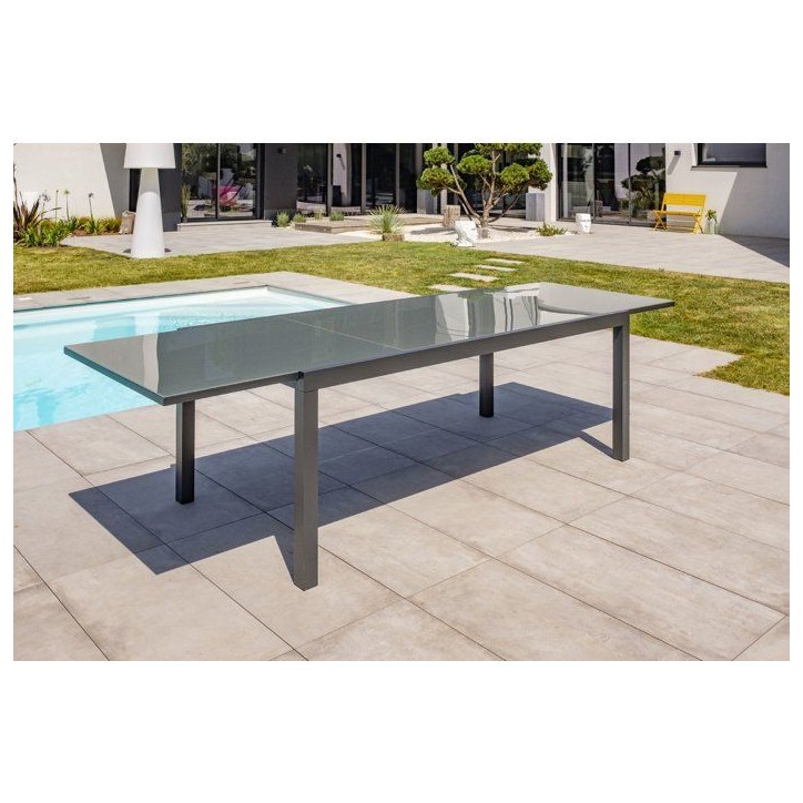 Table de jardin - Gris anthracite - Aluminium / plateau en verre - 200/300 x 100 cm - Tolede Table de jardin - Gris anthracite - Aluminium / plateau en verre - 200/300 x 100 cm - Tolede