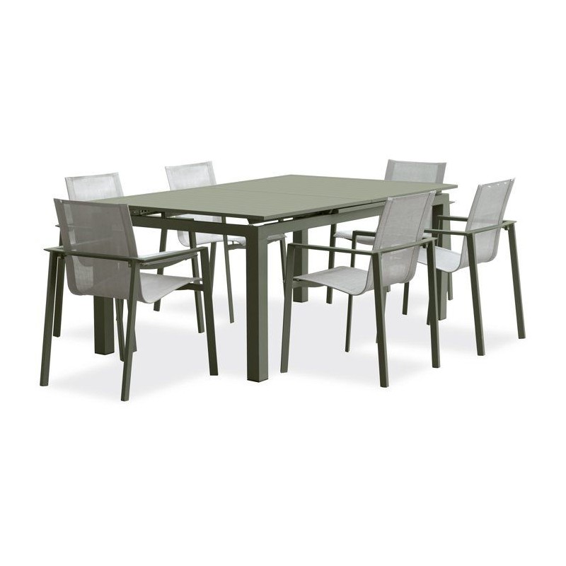 Lot composé d'une table de jardin + 6 fauteuils - Kaki - Miami - Faut
