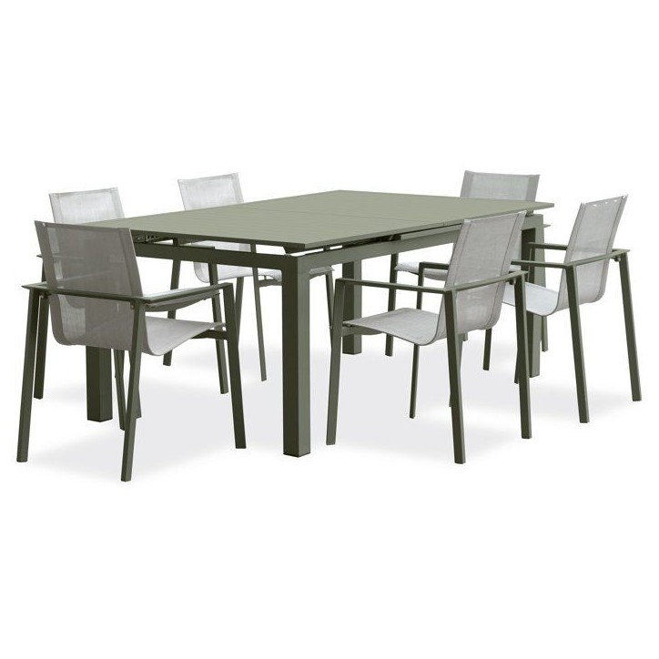 Lot composé d'une table de jardin + 6 fauteuils - Kaki - Miami - Fauteuils empilables