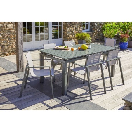 Lot composé d'une table de jardin + 6 fauteuils - Kaki - Miami - Fauteuils empilables