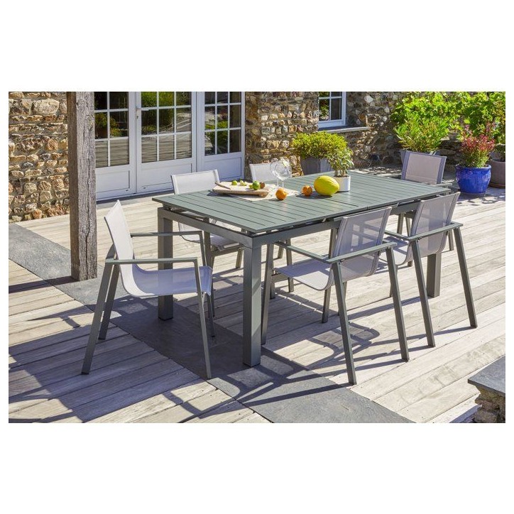 Lot composé d'une table de jardin + 6 fauteuils - Kaki - Miami - Fauteuils empilables