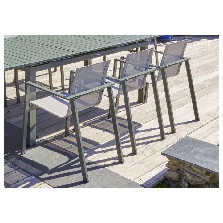 Lot composé d'une table de jardin + 6 fauteuils - Kaki - Miami - Fauteuils empilables