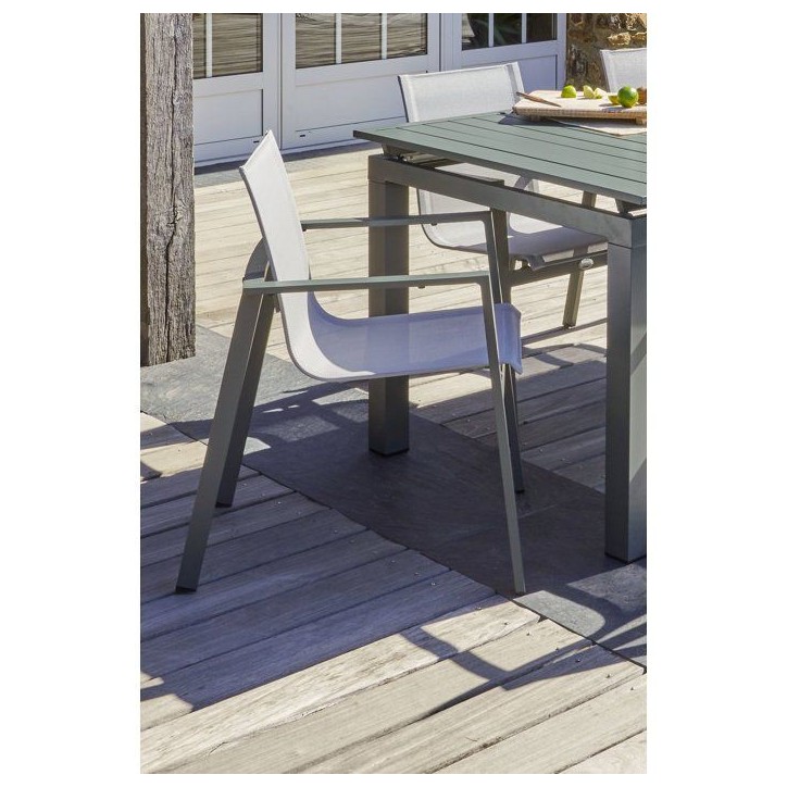 Lot composé d'une table de jardin + 6 fauteuils - Kaki - Miami - Fauteuils empilables