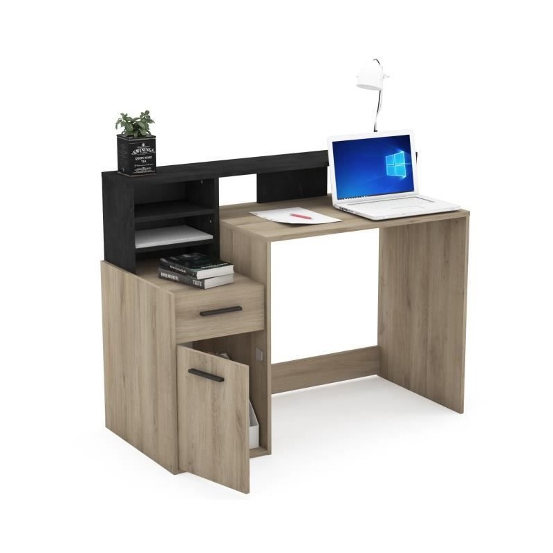 Bureau avec rangements - DELPHI - Chene/noir - L126,2 x P59.8 x H93.5c