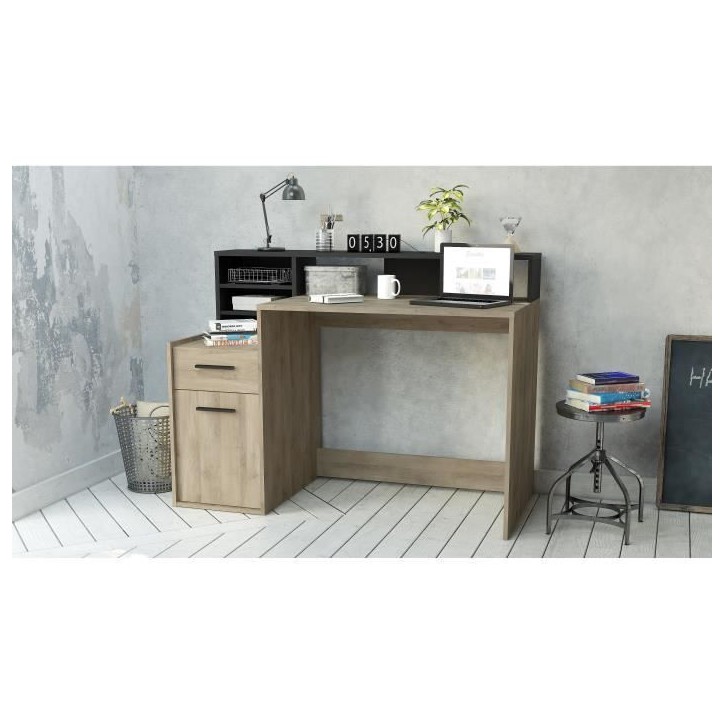 Bureau avec rangements - DELPHI - Chene/noir - L126,2 x P59.8 x H93.5cm - DEMEYERE