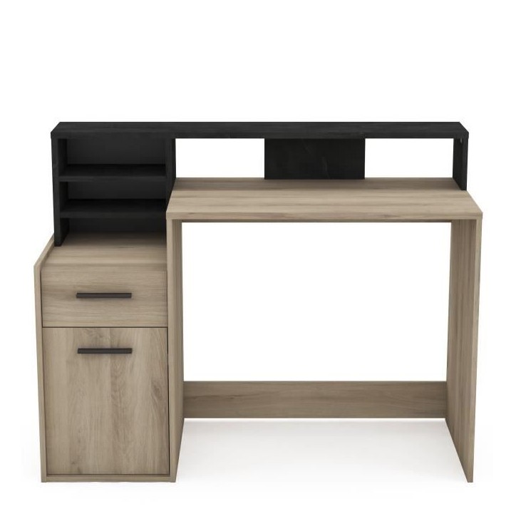 Bureau avec rangements - DELPHI - Chene/noir - L126,2 x P59.8 x H93.5cm - DEMEYERE