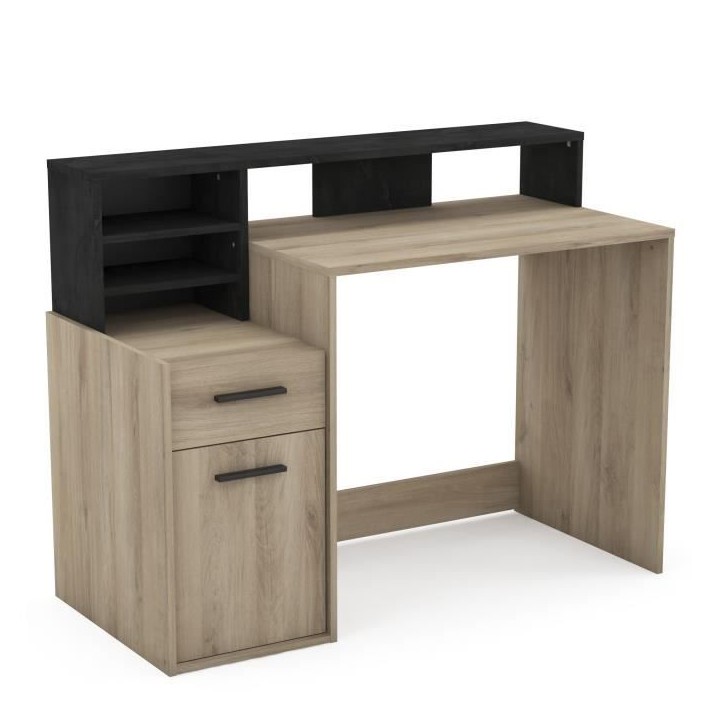 Bureau avec rangements - DELPHI - Chene/noir - L126,2 x P59.8 x H93.5cm - DEMEYERE