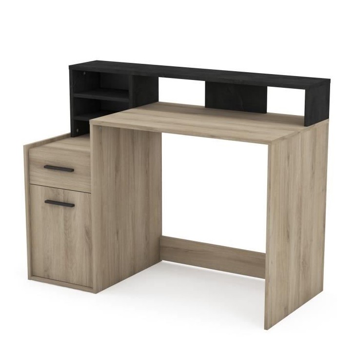 Bureau avec rangements - DELPHI - Chene/noir - L126,2 x P59.8 x H93.5cm - DEMEYERE