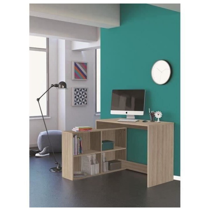 DEMEYERE Bureau d'angle contemporain décor chene Shannon - L 112 cm - NAGANO