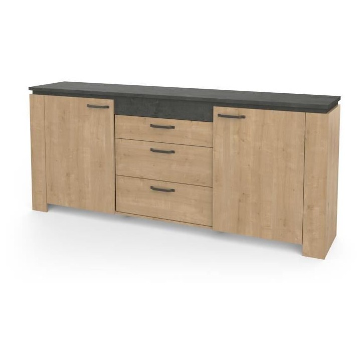 Enfilade AUSTIN - 2 portes + 3 tiroirs - Décor chene Hamilton et Sidewalk - L 203,8 x P 42 x H 87,8 cm - DEMEYERE