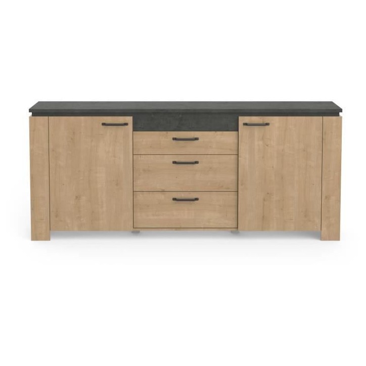 Enfilade AUSTIN - 2 portes + 3 tiroirs - Décor chene Hamilton et Sidewalk - L 203,8 x P 42 x H 87,8 cm - DEMEYERE
