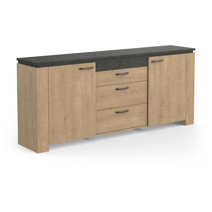 Enfilade AUSTIN - 2 portes + 3 tiroirs - Décor chene Hamilton et Sidewalk - L 203,8 x P 42 x H 87,8 cm - DEMEYERE
